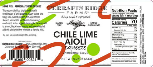 Terrapin Ridge Farms Gourmet Chile Lime Aioli Garnishing Sauce - One 8.25 Ounce Bottle...