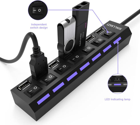 USB Hub, 7 Port USB 2.0 Hub LED Portable High-Speed Compatible for iMac Pro, MacBook Air, Mac mini/Pro, Surface Pro, PC and Laptop...