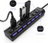 USB Hub, 7 Port USB 2.0 Hub LED Portable High-Speed Compatible for iMac Pro, MacBook Air, Mac mini/Pro, Surface Pro, PC and Laptop...