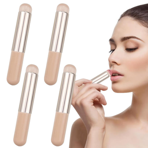 4 Pack Mini Lip Brush with Cover Portable Soft Angled Concealer Makeup Brush Applicator Travel Lip Film Oil Brush Cosmetic Tools for Lip Gloss Lip...