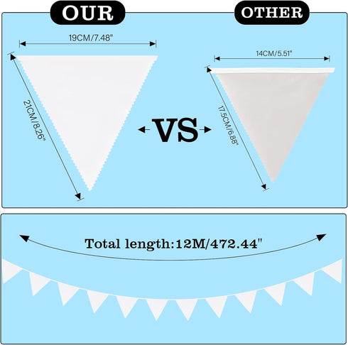 40Ft White Pennant Flags Banner, Soft Fabric Bunting Banner, 42pcs Large Pennant Flags Banner for Anniversary, Engagement, Wedding Baby Bridal Sho...