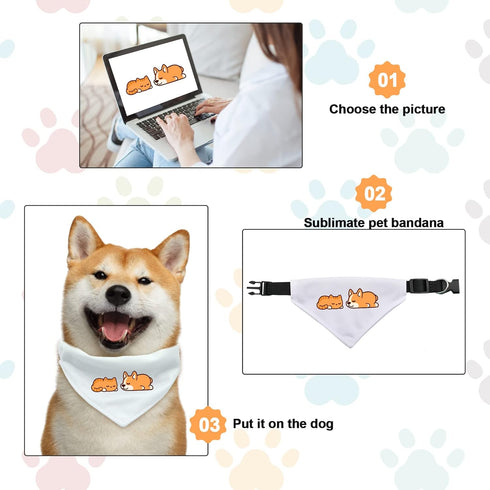 Dog Bandana with Adjustable Buckle, 2 PCS Pet Dog Sublimation Double-Sided Blank Dog Bandanas with D-Ring Adjustable Quick Release Buckle Dog Band...