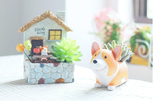 BESSEEK Corgi Flower Pot, Valentine's Day Gifts Cute Plant Pots Animal Planter Cartoon Dog Shaped Container for Home Garden Office Desktop Deco wi...