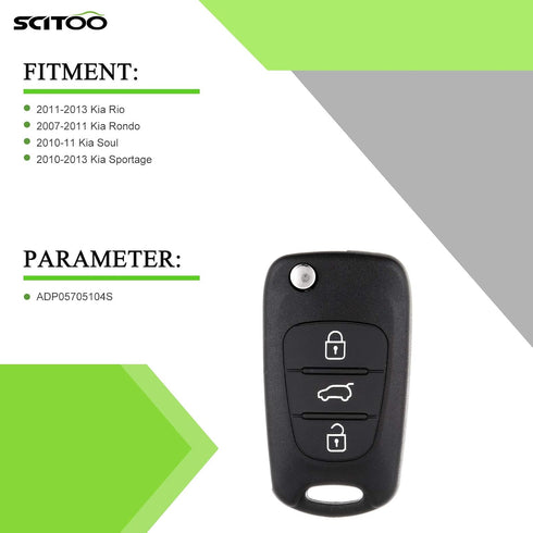 SCITOO Key Fob Shells Case 2010 2011 for Kia for Soul 2.0L 0 (1 PCS) 3 buttons...
