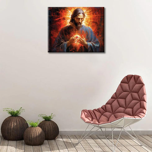Jesus Paint by Numbers Kit for Adults, Jesus God DIY Paint by Numbers, Oil Paint by Numbers Kit for Beginners, Sacred Heart of the Lord Painting A...