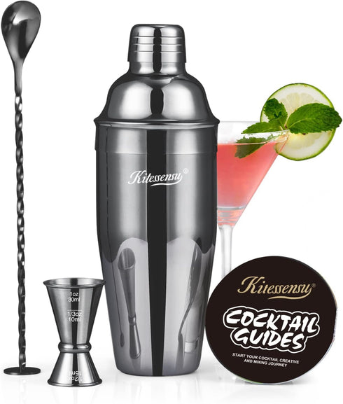 KITESSENSU Cocktail Shaker Set, Stainless Steel Martini Shaker Set with 24 Ounce Cocktail Mixer with Drink Shaker, Measuring Jigger, Bar Spoon & D...