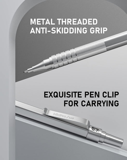 Nicpro 4 Pack Metal Mechanical Pencil Set 0.5 mm & 0.7mm with Case, Artist Pencil MP1000 with 8 Tubes HB & 2B Lead Refill, 3 Eraser, 9 Eraser Refi...