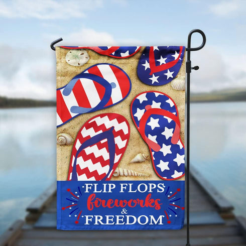 Artsy Woodsy Patriotic Flip Flops Fireworks And Freedom 12x18 Burlap Garden Flag, Patriotic Outdoor Decor, Independence Day, July 4th Decorations,...
