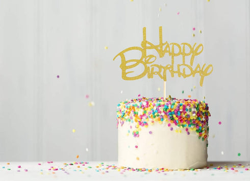 Gold Happy Birthday Cake Topper - Golden Glitter Birthday Party Cake Decoration Supplies, Cake Smash Decoration Photo Booth Props, Gold Paper Cake...