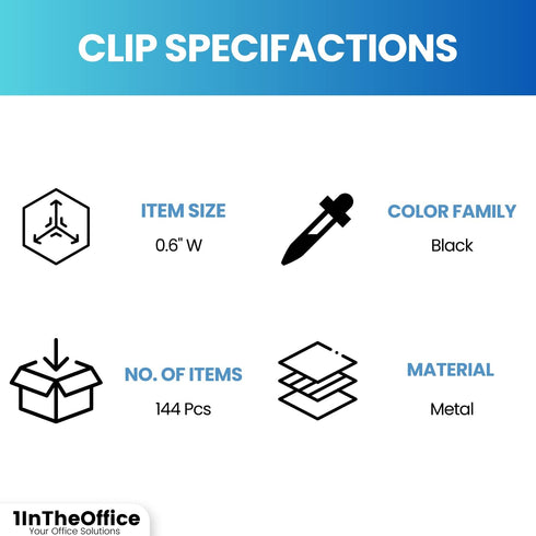 1InTheOffice Mini Binder Clips, Paper Clamp, Metal Binder Clips, Document Binder Clip, Black, 0.6", (144 Pack)...