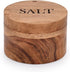 Acacia Wood Round Condiment Pot with Magnetic Swivel Lids for Kitchen Countertop "Salt" Engraved on Lid (3.5” x 3.5” x 2.5”)...