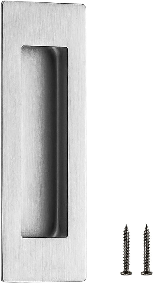 Ravinte 1 Pack Brushed Nickel Sliding Closet Door Handles Silver Flush Pulls 4.72in Length Recessed Finger Pulls for Sliding Barn Door Sqaure Cabi...