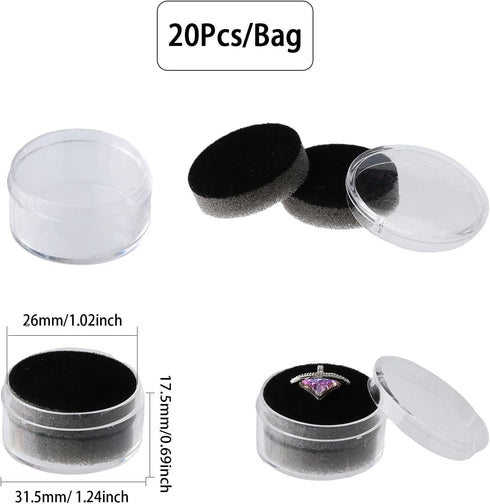 CHGCRAFT 20Pcs Black Mini Round Stone Box Plastic Nail Loose Beads Decorate Storages with Sponge Mat for Jewelry Beads Display Storage, 1.2x0.7Inc...