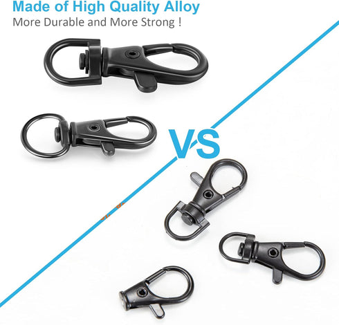 Black Keychain Key Chain Rings Clips Bulk (60pcs, Small), Swivel Lanyard Snap Hooks (32mm) X 30pcs + Key Rings X 30pcs, for Keychain Crafts Resin ...