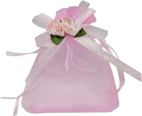 50pcs Sheer Organza Favor Bags for Wedding 3.8x4.8'' Gift Bags Samples Display Drawstring Rose Pouches (Pink)...