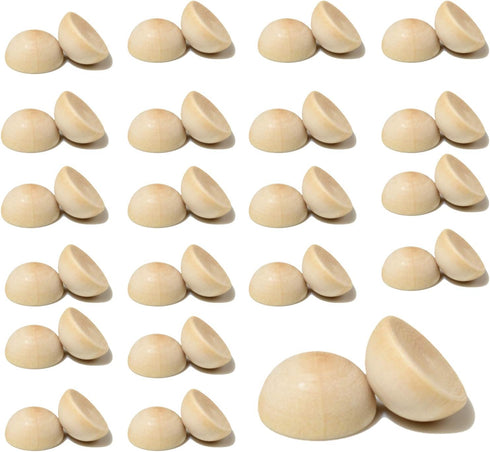 50 PCS 30 mm Split Wood Balls, Small Natural Unfinished Half Round Wooden Beads for Kids Craft...