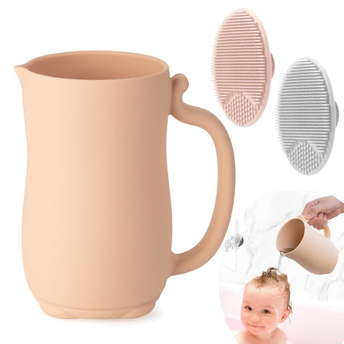 PandaEar Baby Bath Rinse Cup, Silicone Baby Shampoo Rinser with 2 Pack Cradle Cap Brush for Kids Toddler Body Washing (Pink)...