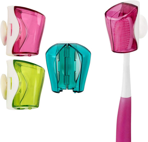 Toothbrush Holder Case with Suction Cup, 3 Pcs Wall Toothbrush Holder with Cover Case, Bathroom Toothbrush Holder for Kids and Adult...