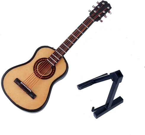 Dselvgvu Wooden Miniature Guitar with Stand and Case Mini Musical Instrument Miniature Dollhouse Model Home Decoration (3.94"x1.42"x0.59")...