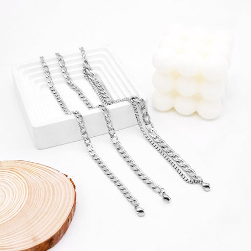yfstyle 3PCS Silver Anklet for Women 14K Cuban Anklet Silver Ankle Bracelets for Women Stainless Steel Waterproof Cuban Link Anklets Set Layered A...