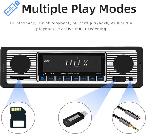 Classic Single Din Car Radio with Car Bluetooth,Car Stereo FM Radio,Hands-Free Calling,USB/SD/AUX Port,Car Mp3 Player,Voice Control,Remote Control...