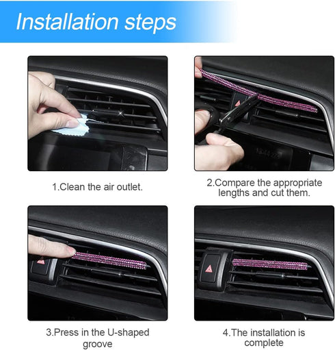 10 PCS Most Car Air Vent Outlet Trim,Bling, Rhinestone Air Conditioner Decoration Strip, Universal Bendable,Interior Accessories (Pink)...