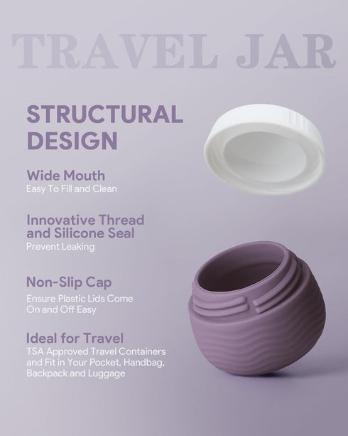Travel Containers for Toiletries, Silicone Cream Jars, TSA Approved Travel Size Containers, Leak-proof Travel Essentials/Accessories with Lid for ...
