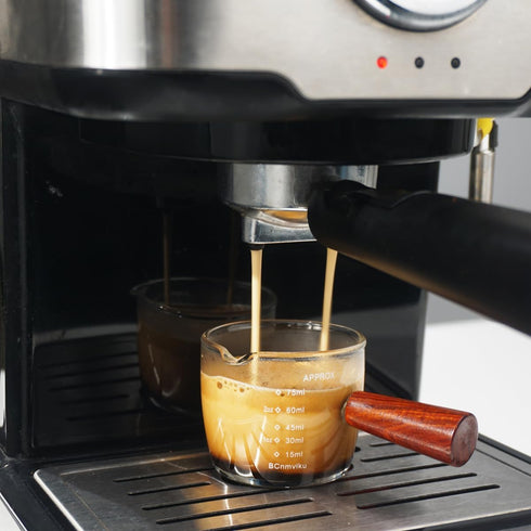 1 Pack Espresso Shot Glass 75ML Triple Pitcher Barista Single Spouts With Wood Handle By BCnmviku...