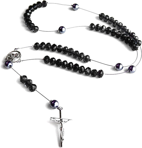 Linpeng Black Crystal Bead Box Rosary Necklace DIY Kit, Rosary Making Supplies, Gift for Beader, Jet, (CR-1212)...