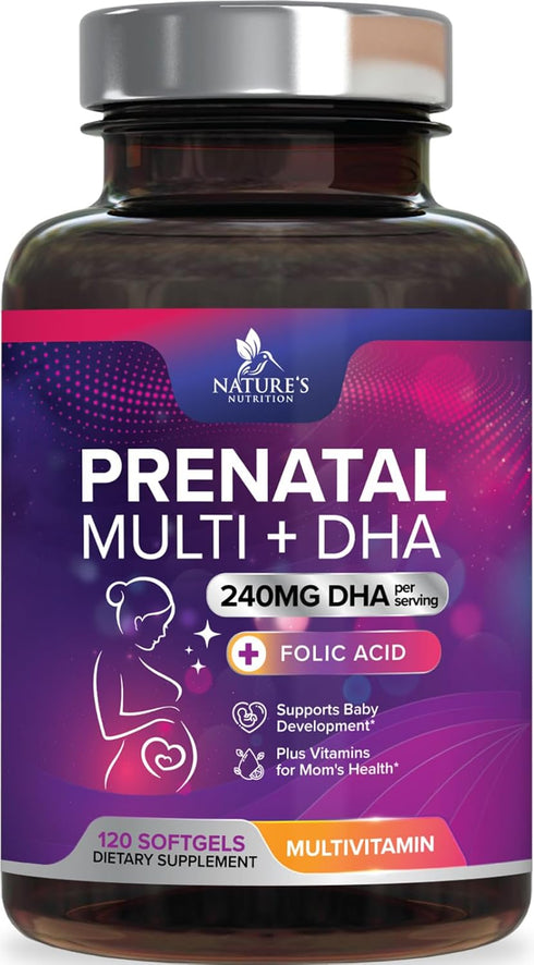Women's Prenatal Multivitamin with Folic Acid + DHA, Prenatal Vitamin Supplement for Fetal Support w/ Folate, Omega 3, Vitamins D3, B6, B12 & Iron...