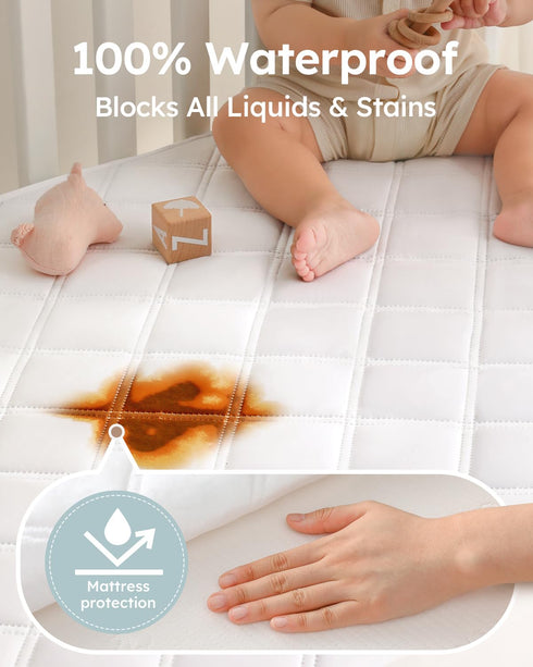 Yoofoss Waterproof Crib Mattress Protector, Quilted Crib Mattress Pad Cover Ultra Soft and Breathable, Machine Washable Toddler Mattress Protector...