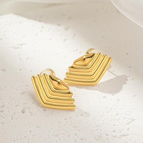18k Gold Statement Earrings for Women Trendy, Chunky Gold Big Striped Vintage Earrings...