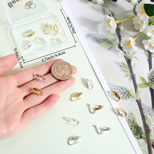 Beebeecraft 1 Box 40Pcs 2 Colors Gold Earring Converter Silver Clip Earring Findings 24K Gold & 925 Sterling Silver Plated Brass Clip Back Non Pie...