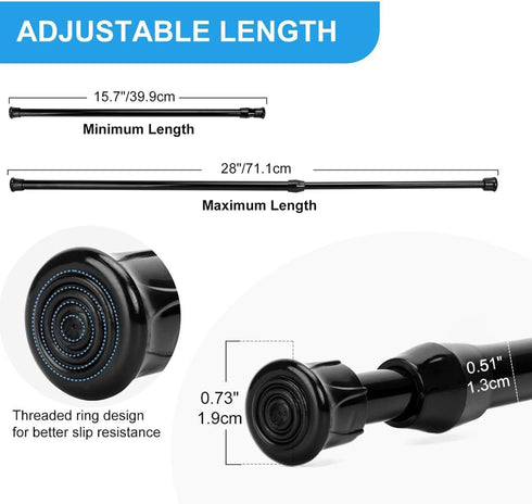 2 Pack Tension Curtain Rod 15.7-28 Inch, Small Short Adjustable Extendable Spring Loaded Rods for Windows Cabinet Blinds Closet Bedroom Kitchen Ba...