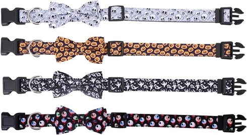 Halloween Dog Collar with Removable Cute Bow Tie Adjustable Pet Collars Large...