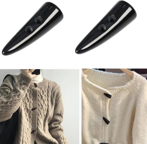 Black Resin Toggle Buttons, 2 inch Long Two Holes Horn Tooth Shape Buttons for Coat Sweater Jacket Cap Sewing DIY Accessories (10 Pack)...