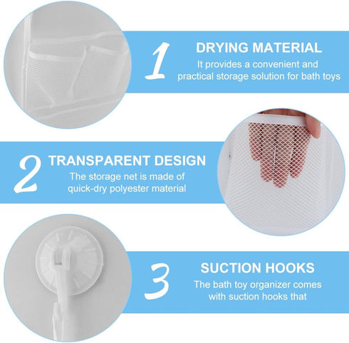 2Pcs Mesh Bath Toy Organizer, Bath Toy Storage, Hanging Bath Toy Holder, Baby Bath Tub Toy Storage Net with Pockets and Suction Hooks for Kids & T...