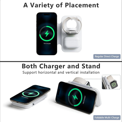 3 in 1 A pple Charging Station for iPhone15/14/13/12 Series,MagneticTravel Charger for Multiple Devices for Air Pods,Foldable Wireless Charging Do...