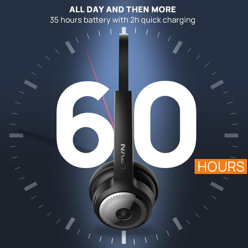LEVN Bluetooth Headset, Wireless Headset with Microphone & Mute Button, 60Hrs Talk Time, On-Ear AI Noise Cancelling Headphones with Bluetooth 5.2 ...