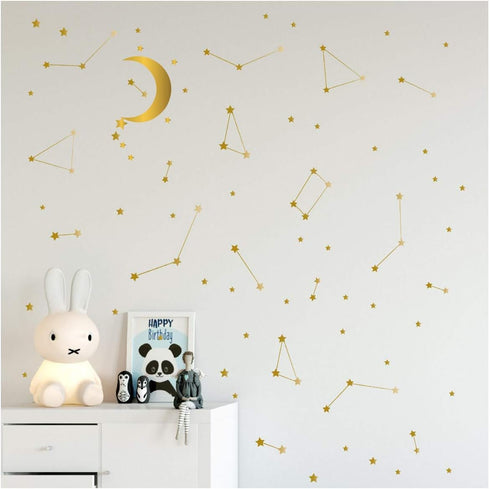 190 Gold Star Constellation Wall Decal Kids Bedroom Removable Decoration Outer Space Nursery Sticekrs Zodiac Astronomy Art Mural Decor ZB162 (Gold...