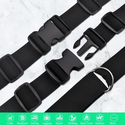 CooBigo 1 Inch Buckles Straps Set 6 Yards Black Nylon Webbing Strap 6 Pcs Quick Side Release Plastic Buckle Dual Adjustable 12pcs Tri-glide Slide ...