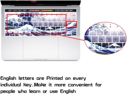 HRH Silicone Keyboard Cover for MacBook Pro with Touch Bar 13 Inch and 15 Inch (A2159/A1989/A1706,A1990/A1707) 2019 2018 2016 2017 Release, Sea Wa...