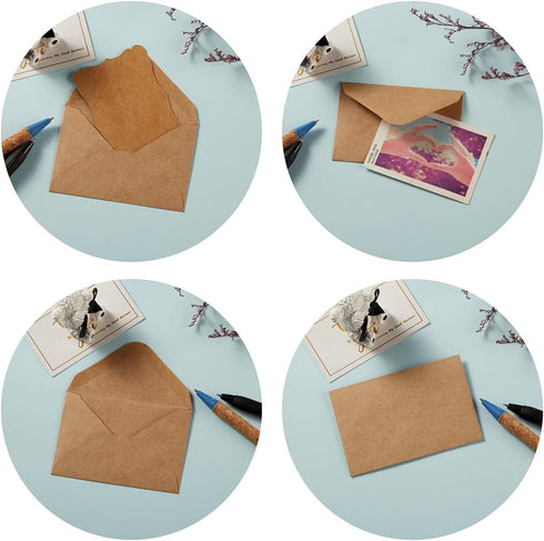 100 Pack Mini Envelopes with Colorful Blank Note Cards Small Self-Adhesive Envelopes Small Business Card Envelopes(4 x 2.7 Inches, Brown)...