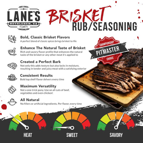 Lane's Brisket Rub Seasoning, All-Natural Championship Butt Rub Seasoning, Perfect for Burger, Steaks, and Pork Rubs for Smoking, Made in USA, 12....