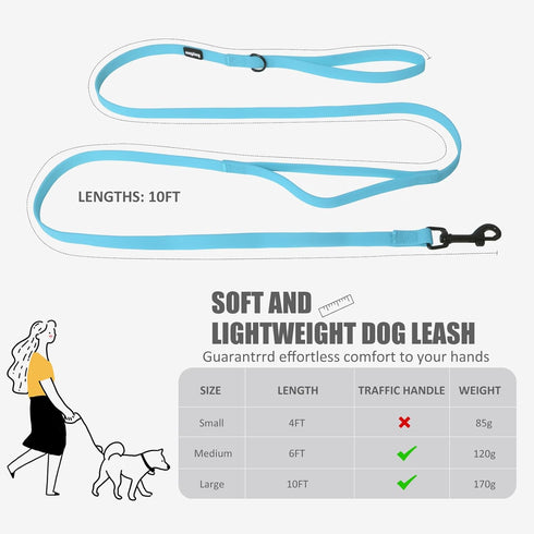 Small Dog Dog Leash with Electroplated Black Hardware, Lightweight Dog Leash with Traffic Handle, 10FT Waterproof Blue Dog Leash Coated with Durab...