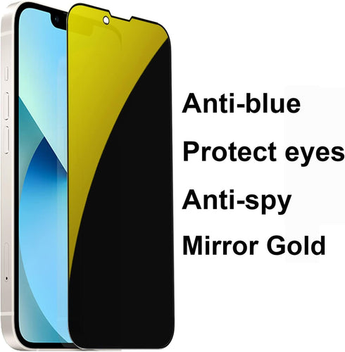 2 Pack Anti-Blue Privacy Tempered Glass Suit for iPhone 14 /iPhone 13 Pro/iPhone 13 Mirror Anti-Spy Screen Protector Anti-Peeping Film Electroplat...