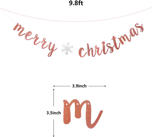 Rose Gold Glitter Merry Christmas Banner-Great for Christmas Party Decor- Holiday Home Mantle Fireplace Party Decorations...