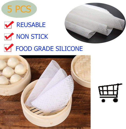 Stohua 5 pcs Non Stick Silicone Steamer Liners Mesh Mat Round Pad for Bamboo Steamer, Reusable,Flexible-11" Diameter...