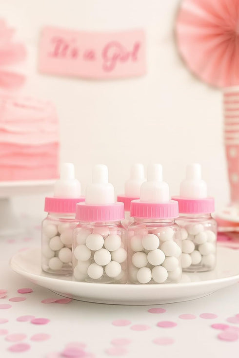 Baby Shower Favor - 36 Pack Pink Mini Milk Bottle Party Favor Gift Bag Boxes 1.5" x 3.5" - Baby Shower Candy Jar....