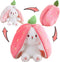 MIAODAM Easter Bunny Stuffed Animal, Carrot and Strawberry Bunny Plush Turn Into Rabbit Fruit Doll Carrot Strawberry, Plushies Funny Bunny Toy for...